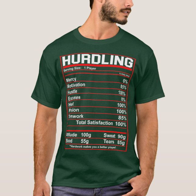 Funny Hurdling Nutrition Facts Hurdler T-Shirt (Front)