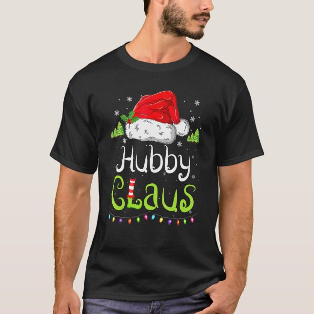 Funny Husband Claus Christmas Pajamas Santa Hat Fa T-Shirt (Front)