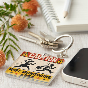 Funny Husband Gift - Marriage Humor Warning Sign Keychain
