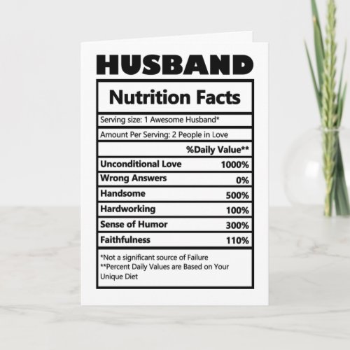 Funny Husband Nutrition Facts Jokes  Card