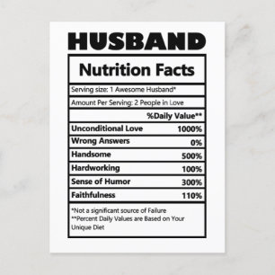 Funny Husband Nutrition Facts Jokes Postcard