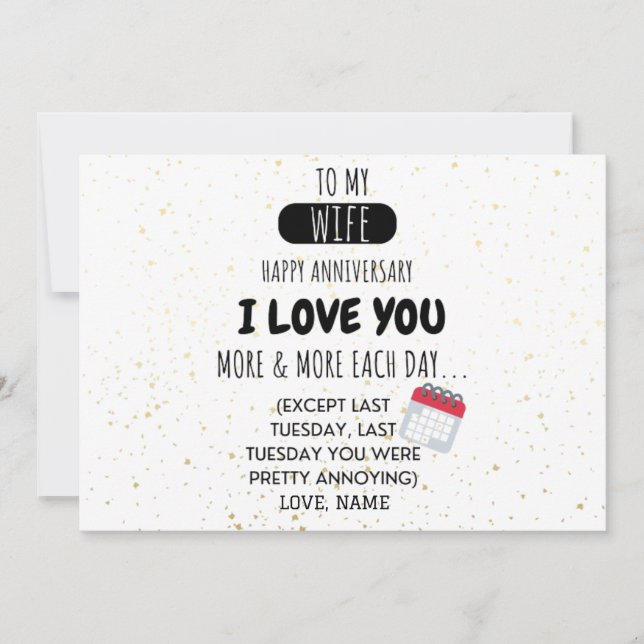 Funny Husband to Wife Humor Message on Anniversary (Front)