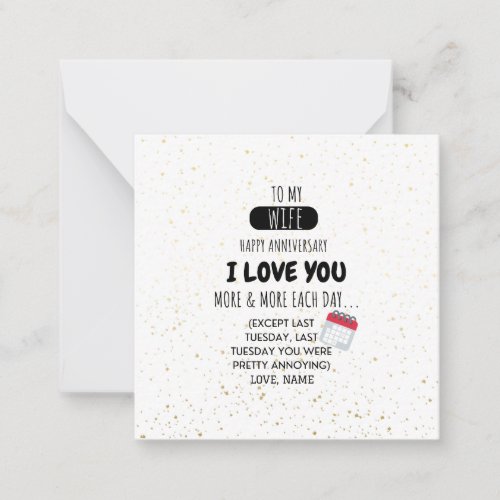 Funny Husband to Wife Humor Message on Anniversary Note Card