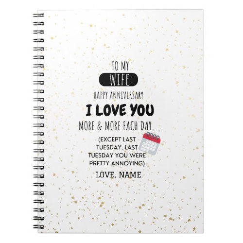 Funny Husband to Wife Humor Message on Anniversary Notebook