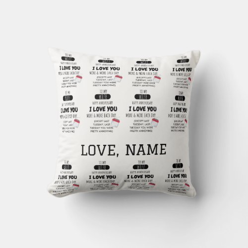 Funny Husband to Wife Humor Message on Anniversary Throw Pillow