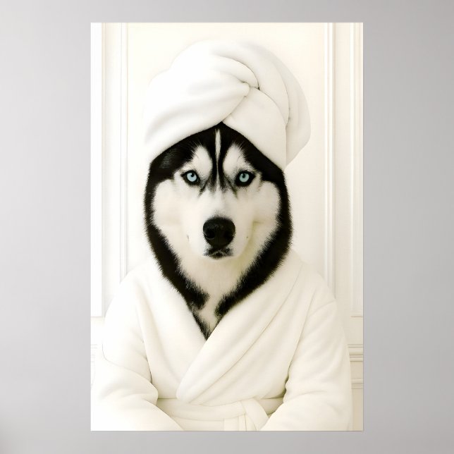 Funny Husky Bathroom Print, Siberian Husky In Poster (Front)