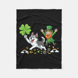 Funny Husky Clover St Patricks Day Womens Mens Fleece Blanket