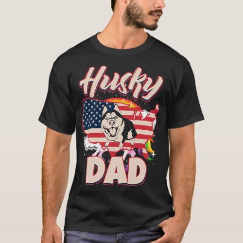 Funny Husky Dad American Flag Fluffy Siberian Husk T_Shirt