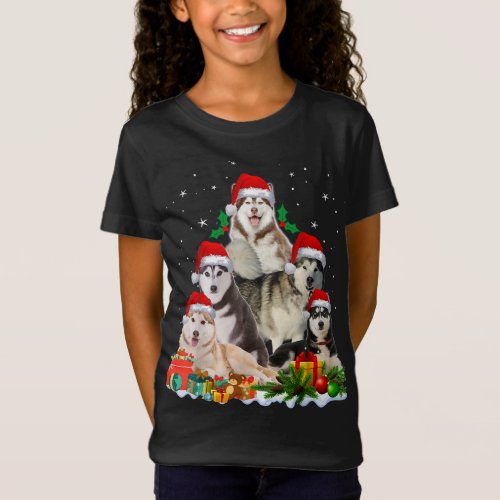 Funny Husky Dog Christmas Tree Cute Xmas T_Shirt