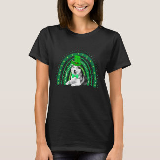Funny Husky Dog Green Rainbow Happy St Patricks Da T-Shirt