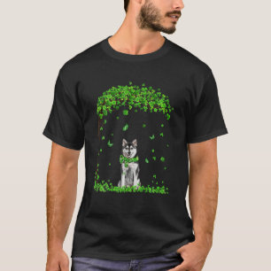 Funny Husky Dog Irish Green Shamrock Clover St Pat T-Shirt