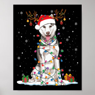 Funny Husky Dog Tree Christmas Lights Xmas Pajama Poster