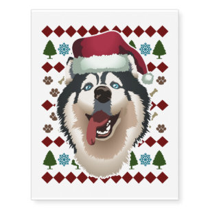 Funny Husky Dog Xmas Santa Christmas Festive Temporary Tattoos