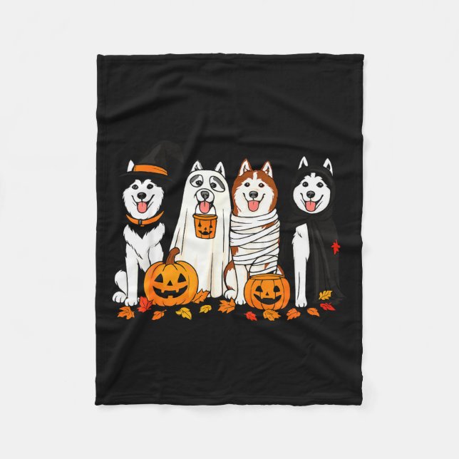 Funny Husky Ghost Dogs Halloween Dog Soky  Fleece Blanket (Front)