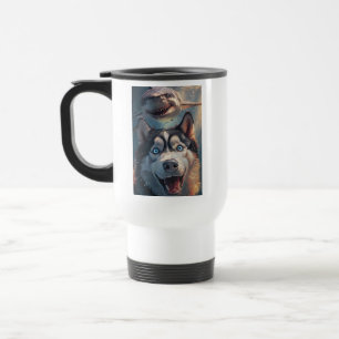 Funny Husky Shark Chase Travel Mug
