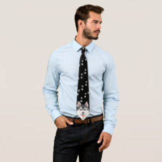Funny Husky ties with Dog Paws Steps Pet Black tie