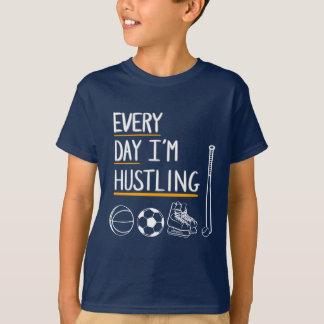 funny hustling sports tee shirt for active kids