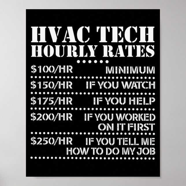Funny Hvac Tech Hourly Rate Chart Men Women  (Front)
