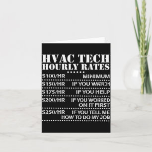 Funny Hvac Tech Hourly Rate Chart Men Women Card