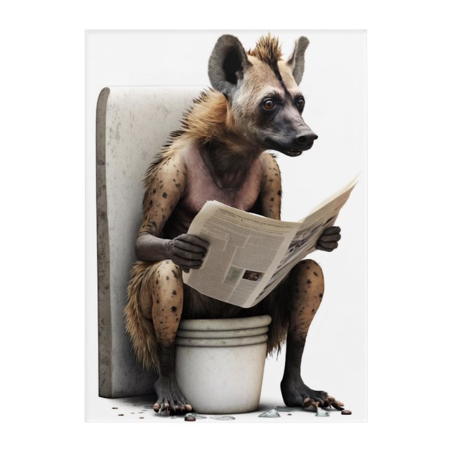 Funny Hyena on Bathroom Toilet Wildlife Animals  Acrylic Print (Front)