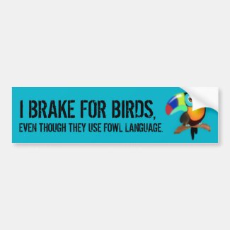 Funny I Brake For Birds Even Tho They Use Fowl ... Bumper Sticker