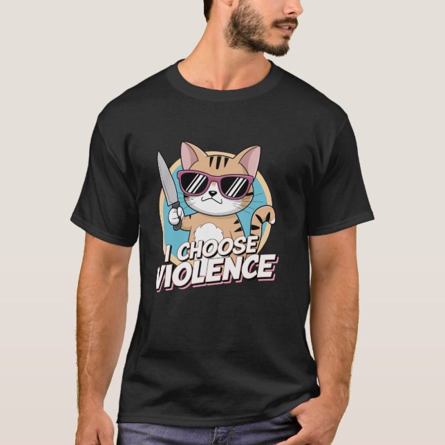 FUNNY I CHOOSE VIOLENCE ORANGE CAT T-Shirt (Front)