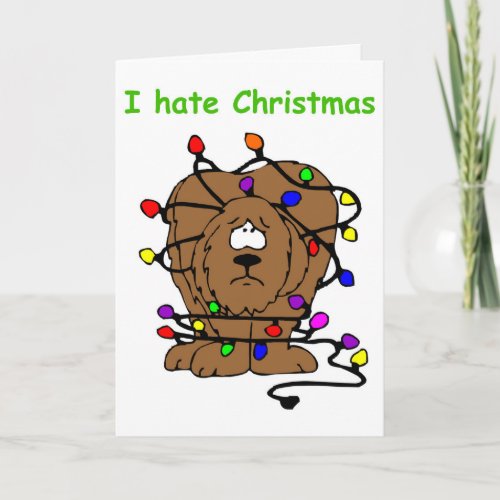 Funny I Hate Christmas Dog Tangled Lights Xmas Holiday Card