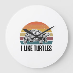 Funny I Like Turtles Vintage Engraving T-Shirt Des Large Clock