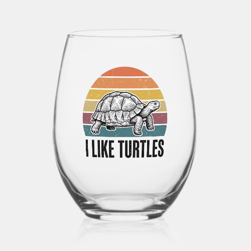 Funny I Like Turtles Vintage Engraving T-Shirt Des Stemless Wine Glass