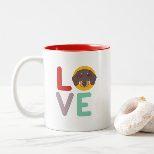 Funny I Love Dachshund I Heart My Dog Puppy Lover Two_Tone Coffee Mug