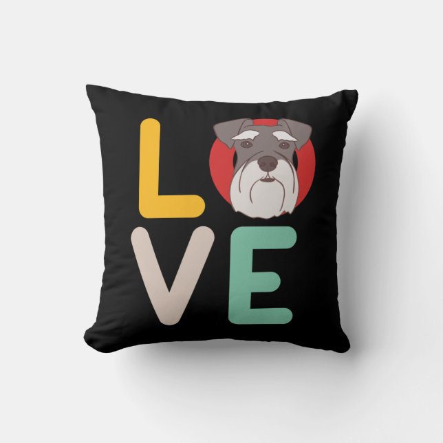 Funny I Love Miniature Schnauzer I Heart Dog Lover Throw Pillow (Front)