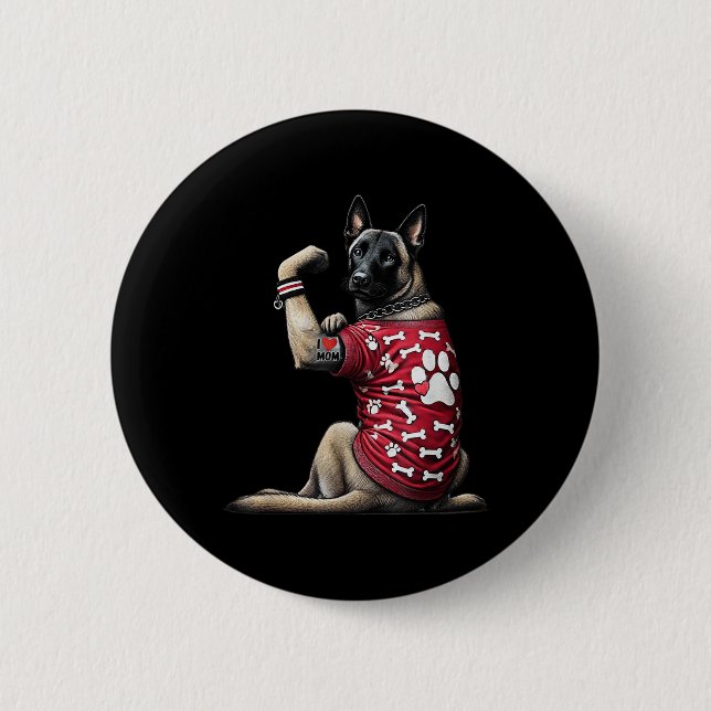 Funny I Love Mom Tattoo Belgian Malinois Mom For W Button (Front)