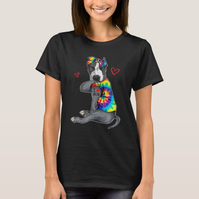 Funny I Love Mom Tattoo Pitbull Dog Mom Owner T-Shirt (Front)