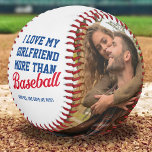 Funny I Love My Boyfriend 2 Photo Baseball<br><div class="desc">Funny valentine baseball gift featuring the humorous saying "i love my boyfriend more than baseball,  and yes she gave me this". Plus 2 photo templates for you to customize with your own to make this an extra special valentines/birthday gift.</div>