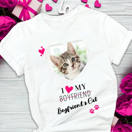 Funny I Love My Boyfriends Cat Cute Heart Photo T_Shirt