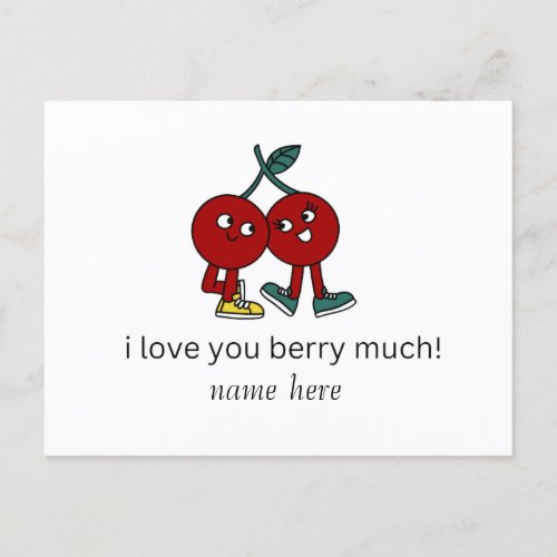 Funny I love you berry much Cute Cartoon Couple  Holiday Postcard