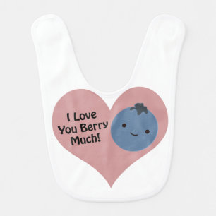 Funny I Love You Berry Much  Cute Kawaii Blueberry Baby Bib