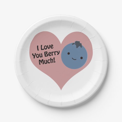 Funny I Love You Berry Much  Cute Kawaii Blueberry Paper Plates