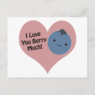Funny I Love You Berry Much Cute Kawaii Blueberry Postcard
