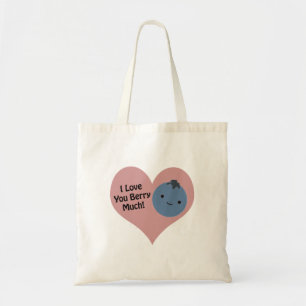 Funny I Love You Berry Much Cute Kawaii Blueberry Tote Bag
