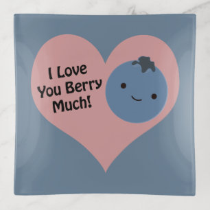 Funny I Love You Berry Much  Cute Kawaii Blueberry Trinket Tray