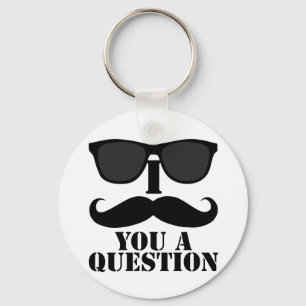 Funny I Moustache You A Question Black Sunglasses Keychain