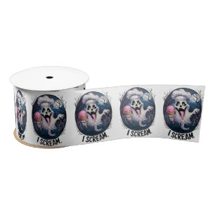 Funny "I Scream" Ghost Chef Halloween Satin Ribbon