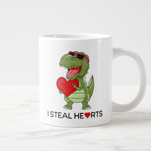 Funny I Steal Hearts Cute Dinosaur Valentines Giant Coffee Mug