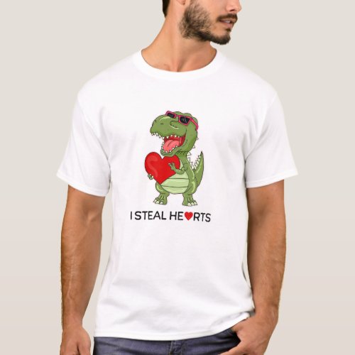 Funny I Steal Hearts Dinosaur Cute Valentines Day T_Shirt