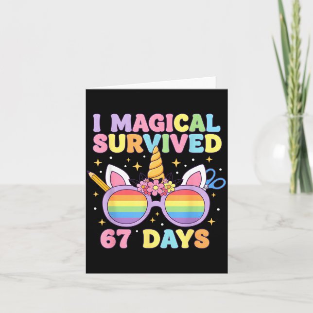 Funny I Survived 67 Days Of School Cat Teachers St Card (Front)