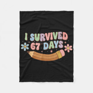 Funny I Survived 67 Days Of School Cat Teachers St Fleece Blanket