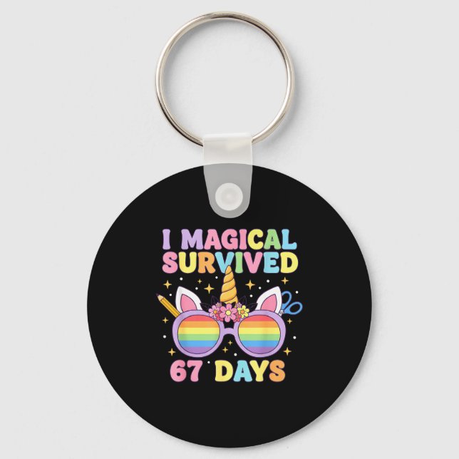 Funny I Survived 67 Days Of School Cat Teachers St Keychain (Front)