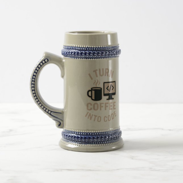 Funny I Turn Coffee Into Code Beer Stein (Left)