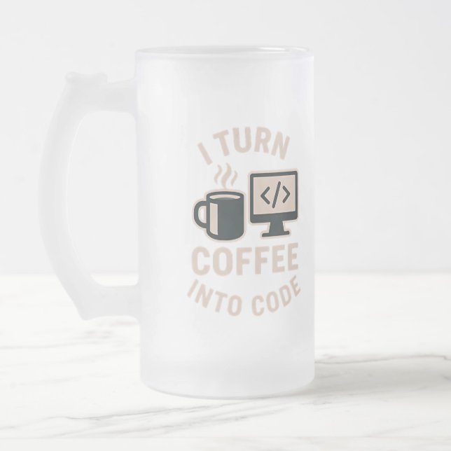 Funny I Turn Coffee Into Code Frosted Glass Beer Mug (Left)